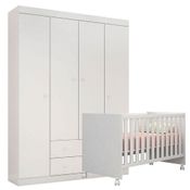 Berço Doce Sonho E Guarda Roupa Infantil Helena Branco Brilho - Phoenix