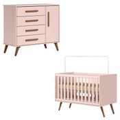 Berço Americano 3820 E Cômoda Infantil 3825 Q Encanto Retrô Rosa - Qmovi