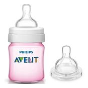 Mamadeira Clássica Philips Avent 125ml Rosa + Bico Nº 2 - SCD809/24