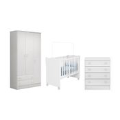 Quarto Infantil Guarda Roupa, Berço Cômoda Doce Sonho Branco