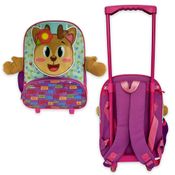 Mochila Infantil Escolar Rena Rosa com Rodinhas e Alças