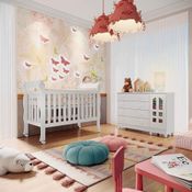 Quarto De Bebê Gran Selena Berço 3 Em 1 Lila Cômoda Branco