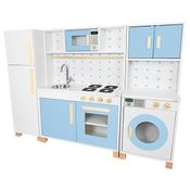 Cozinha Infantil Geladeira Fogão Forno Lavanderia MDF Azul