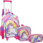 Kit Mochila Infantil Estojo e Lancheira Unicórnio Rosa Yepp