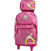 Kit Mochila Juvenil De Rodinhas Rosa Com Estojo Unicórnio - Luxcel