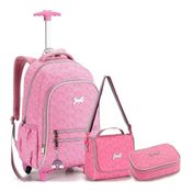 Kit Mochila Juvenil Estojo e Lancheira Just Matelassê Rosa - Denlex