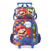Mochila De Rodinhas Vermelho Super Mario Com Lancheira - Luxcel