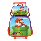 Mochila De Rodinhas Azul Super Mario Com Lancheira - Luxcel