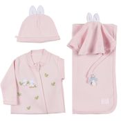 Saída de Maternidade Bebê Malha Menina Rosa 4Pçs - Fofinho