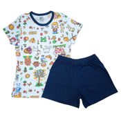 Conjunto Pijama Infantil Menina Fazenda Azul Marinho- Kappes