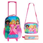 Kit Mochila com 3 Peças Escolar Infantil Princesas Rosa