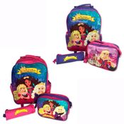 Kit Mochila Infantil 3 Peças Escolar Princesas Rosa/Roxo