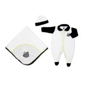 Kit Bebê Santos Macacão Manta e Gorro Malha Oficial