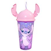 Copo Angel Stitch Rosa Infantil com Orelhas e canudo 500ml Original Plasútil