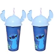 2 Copos Stitch Estampado com Orelhas 500ml Infantil Original