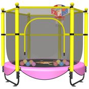 Cama Elastica Infantil com Diâmetro e Cesta de Basquete para até 150 kg, VGMIU Trampoline FS5FT, Amarelo