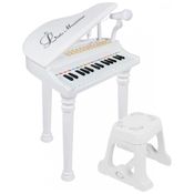 Piano Teclado Infantil com 31 Teclas, Microfone e Banco, para Crianlas de 2 Anos, LoveMini, Branco