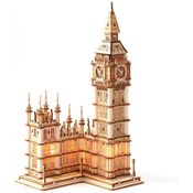 Quebra Cabeças 3D Arquitetura Big Ben com Led para Crianças e Adultos, 220 Peças, ROLIFE, Marrom