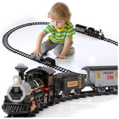 Conjunto de Trem Trenzinho Elétrico 4 Carros e 10 Trilhos, LUCKY DOUG, Preto