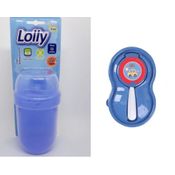 KIT POTE PAPINHA BEBE CARRINHO E 01 COPO ANTIVAZAMENTO LOLLY AZUL