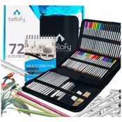 Kit Lápis de Cor Profissional com Estojo 72 peças Tintas Acrílicas, Aquarela, BELLOFY, Preto