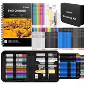 Kit Lápis de Cor Profissional Art Supplies com Estojo 176 peças Tintas Acrílicas, Aquarela, CALIART 663152, Preto