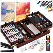 Kit de Pintura Conjunto Artístico com 85 Peças, Inclui 24 Tintas, VIGORFUN, Marrom