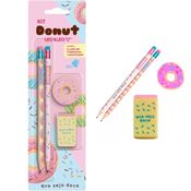 Kit Escolar 4 Peças Lápis Grafite  Apontador Borracha Donuts Volta As Aulas