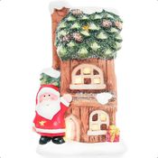 Decoração de Natal Luxo Vilarejo Natalino em Miniatura com Luz Casinha do Papai Noel Na Árvore com Neve 21 cm -