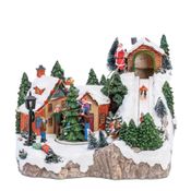 Decoração Natal de Luxo Vila Natalina em Miniatura Musical Iluminada Movimento e Neve Cenário -