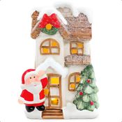 Cenário Natal Miniatura Vilarejo Casinha em Formato de Árvore com Papai Noel e LED 17 cm Resina Decoração Natalina -