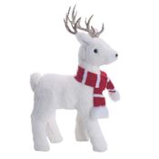 Decoração Natal de Luxo Rena em Pé Branca com Cachecol Vermelho e Galhada Brilhante 33 cm Arvores e Aparadores -