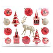 Enfeite pra Arvore de Natal de Luxo Vermelho e Dourado Brilhante Kit 15 Peças Decoração Natalina -