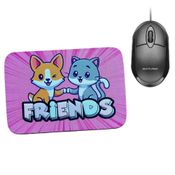 Combo Mouse Multilaser Preto Mo300 + Mouse Pad Cat Dog Friends