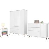 Jogo De Quarto Infantil De Bebê Branco 100% Mdf Guarda Roupa + Cômoda + Mesa De Apoio