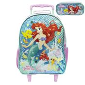 Kit Mochila de Rodinhas e Estojo Xeryus Princesa Ariel Rosa