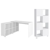 Mesa Escrivaninha em L Eron e Estante Livreiro Maly A06 Branco - Mpozenato