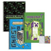 Kit 3 Cadernos Minecraft 80 Folhas Espiral Minecraft - Foroni
