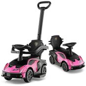 Carrinho de Passeio Infantil com Alça de Empurrar, Guarda Corpo Removível e Som de Buzina para Crianças até 25kg, HONEY JOY Lamborghini, Rosa
