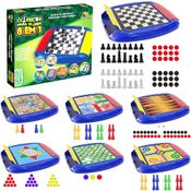 Jogos Clássicos para Viagem Família 8 em 1 Xadrez Gamão Damas Ludo Art brink