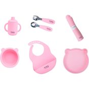 Kit Alimentação - Ursinho de Silicone com Ventosa com 7 Peças - Rosa - Freso Baby