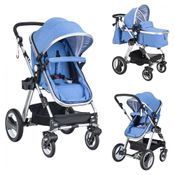 Carrinho de Bebê 2 em 1 com Inclinação Conversível e Suporte para Copo, BABY JOY, Azul