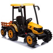 Trator Elétrico Infantil 1 Assento com Reboque, Carregador de Solo de 3 Marchas e Motores Duplos, 24V, Kidsera, Amarelo