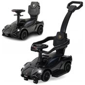 Carrinho de Passeio Infantil 3 em 1 com Rodas Universais, Alça, Guarda Corpos Removíveis e Música, OLAKIDS Lamborghini, Preto