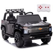 Carro Elétrico Infantil a Bateria 4X4, 2 Lugares com Controle Remoto, Pneus EVA, Música e Luz LED, 24V, NEWQIDA Chevrolet Silverado HD, Preta