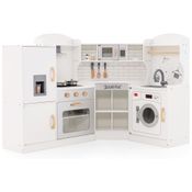 Cozinha Infantil Modular em Madeira com Luzes e Sons Realistas para Crianças Acima de 3 Anos, HONEY JOY, Branca
