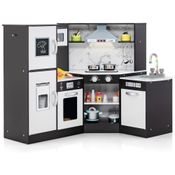Cozinha Infantil Modular em Madeira com Luzes e Sons Realistas para Crianças Acima de 3 Anos, HONEY JOY, Preta