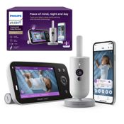 Babá Eletronica com Câmera 1080P e App de Monitoramento de Sono e Frequência, Detecção de Choro, Philips Avent Premium SCD973/37, Cinza