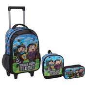 Kit Mochila Infantil Estojo e Lancheira Blocks Menino Yepp - 6322