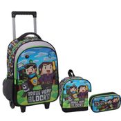 Kit Mochila Infantil Estojo e Lancheira Blocks Menino Yepp - 6322